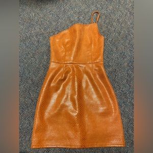 urban outfitters glossy orange snake print one shoulder dress!